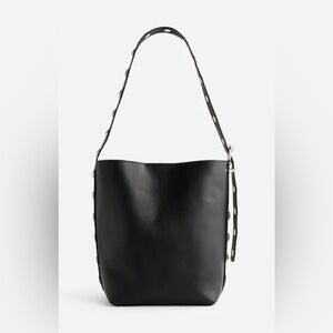 Madewell Studded Leather Essential Bucket Tote Bag Purse in Black